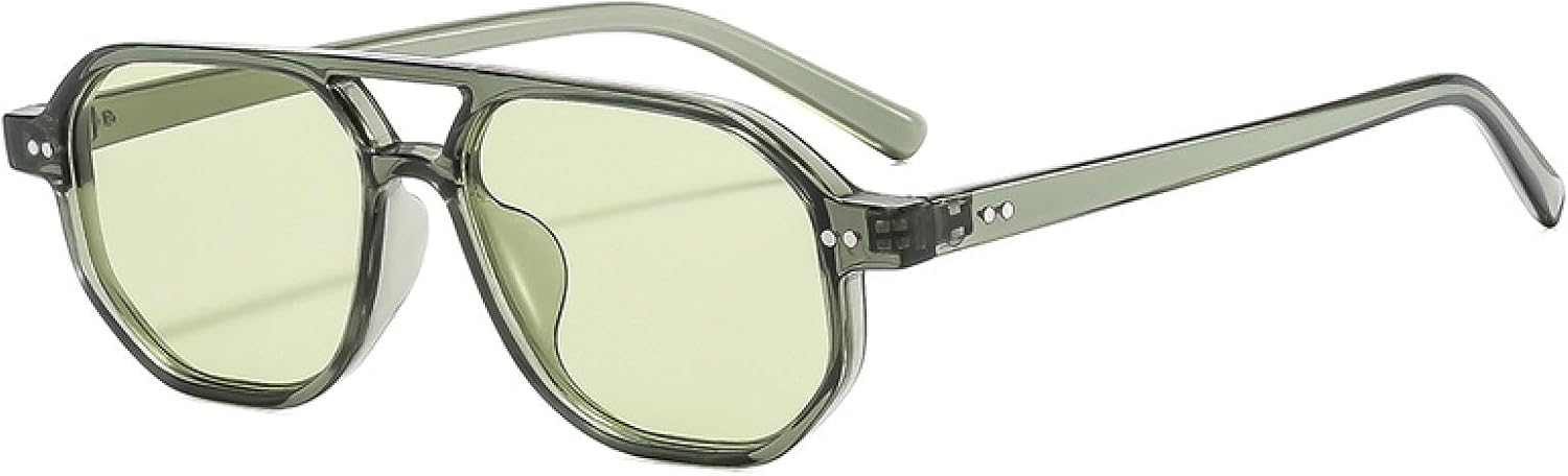 

Винтажные солнцезащитные очки с двойной перемычкой, многоугольные, мужские, модные, с прозрачными линзами Ocean, женские солнцезащитные очки с заклепками, защита от УФ-излучения UV400 VVTWSSW, Green Green