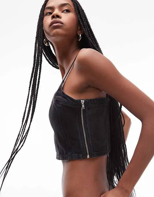 Черный джинсовый корсет-топ на бретелях Levi's — фото 2