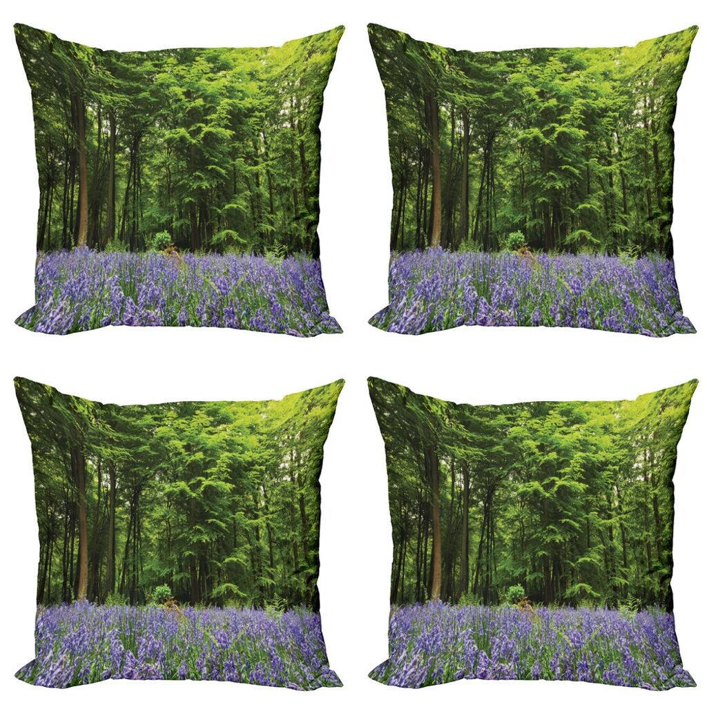 

ABAKUHAUS Forest Набор чехлов для подушек (4 предмета), Bluebell Flowers Forest, современная двусторонняя цифровая печать, 60 см x 60 см, фиолетово-зеленый