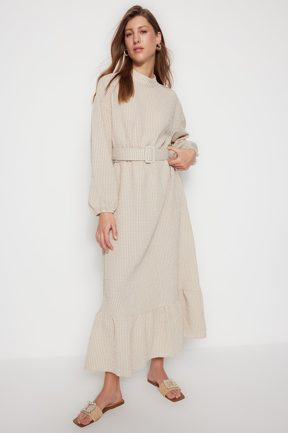 

Платье - Бежевый - А-силуэт Trendyol Modest, бежевый