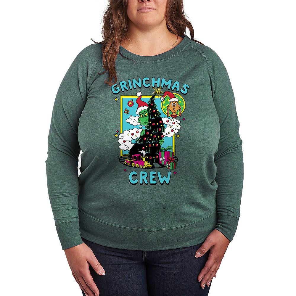 

Легкий свитшот из френч-терри размера плюс Dr. Seuss Grinchmas Crew Licensed Character, цвет Heather Green