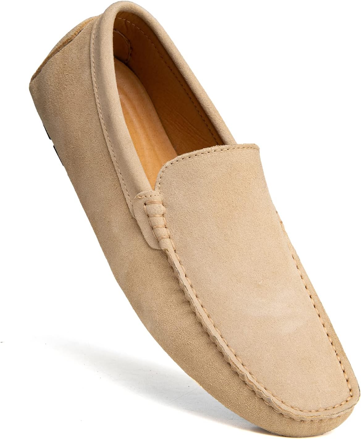 Go Tour Mens Handmade Suede Leather Casual Loafers Shoes, A Beige — фото 3