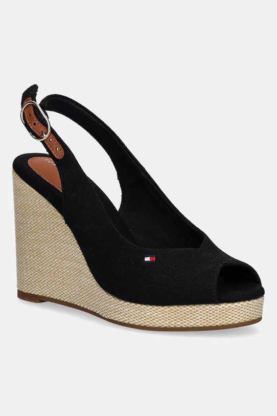 Сандалии Flag High Wedge Espadrille на ремешке Tommy Hilfiger, черный