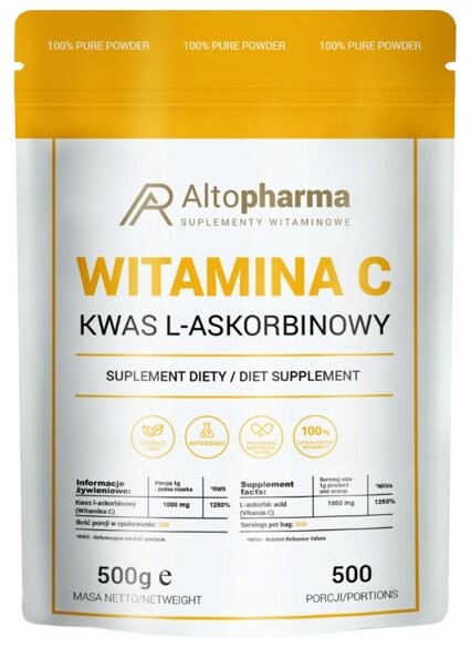 

Диетическая добавка, AltoPharma, порошок витамина С, 100% L-аскорбиновая кислота, 500г Inna Marka