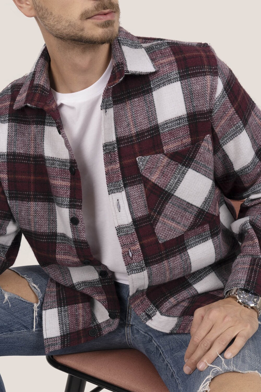 

Толстая рубашка лесоруба вишнево-белого цвета переходного периода (широкая посадка) в подарочной упаковке Etikmen, коричневый