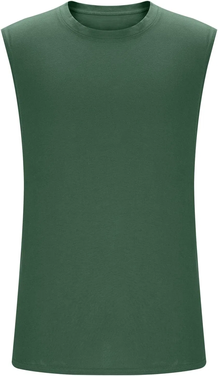 Мужской топ-борцовка из 100% хлопка, Athletic, без рукавов, Army Green — фото 4