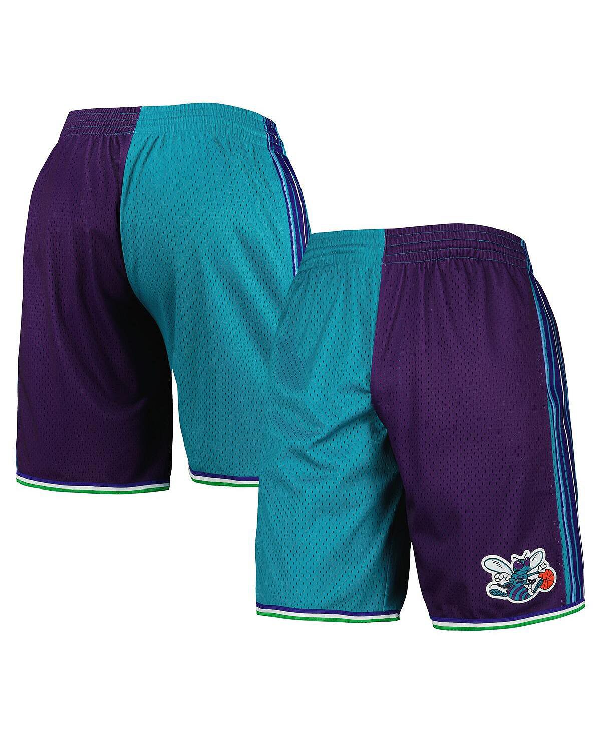 

Мужские темно-бирюзовые и фиолетовые шорты Charlotte Hornets Hardwood Classics 1999 с разрезом Swingman Mitchell & Ness