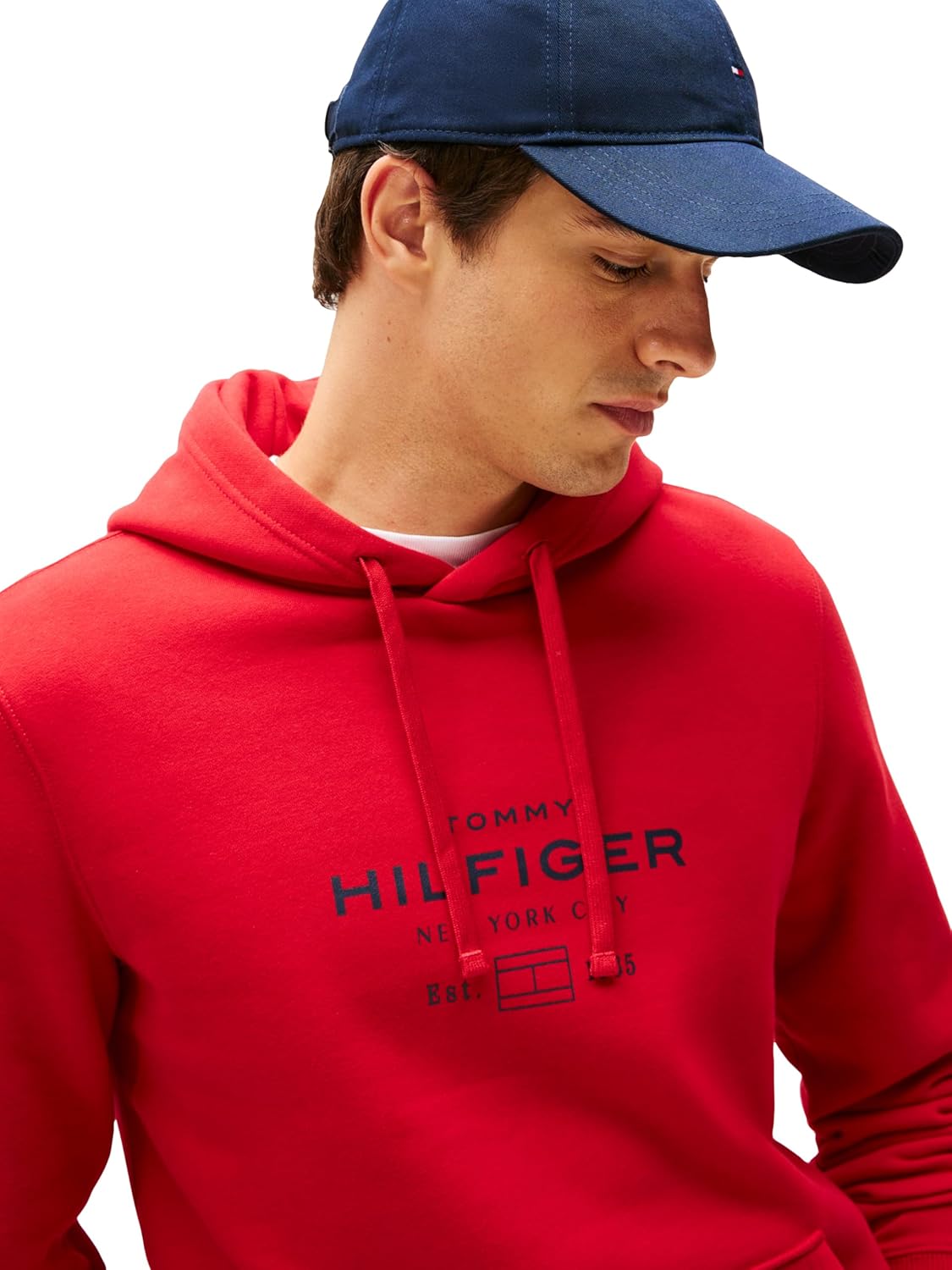 Мужская толстовка с капюшоном Tommy Hilfiger средней плотности с фирменным напечатанным графическим логотипом, Medium Red — фото 2