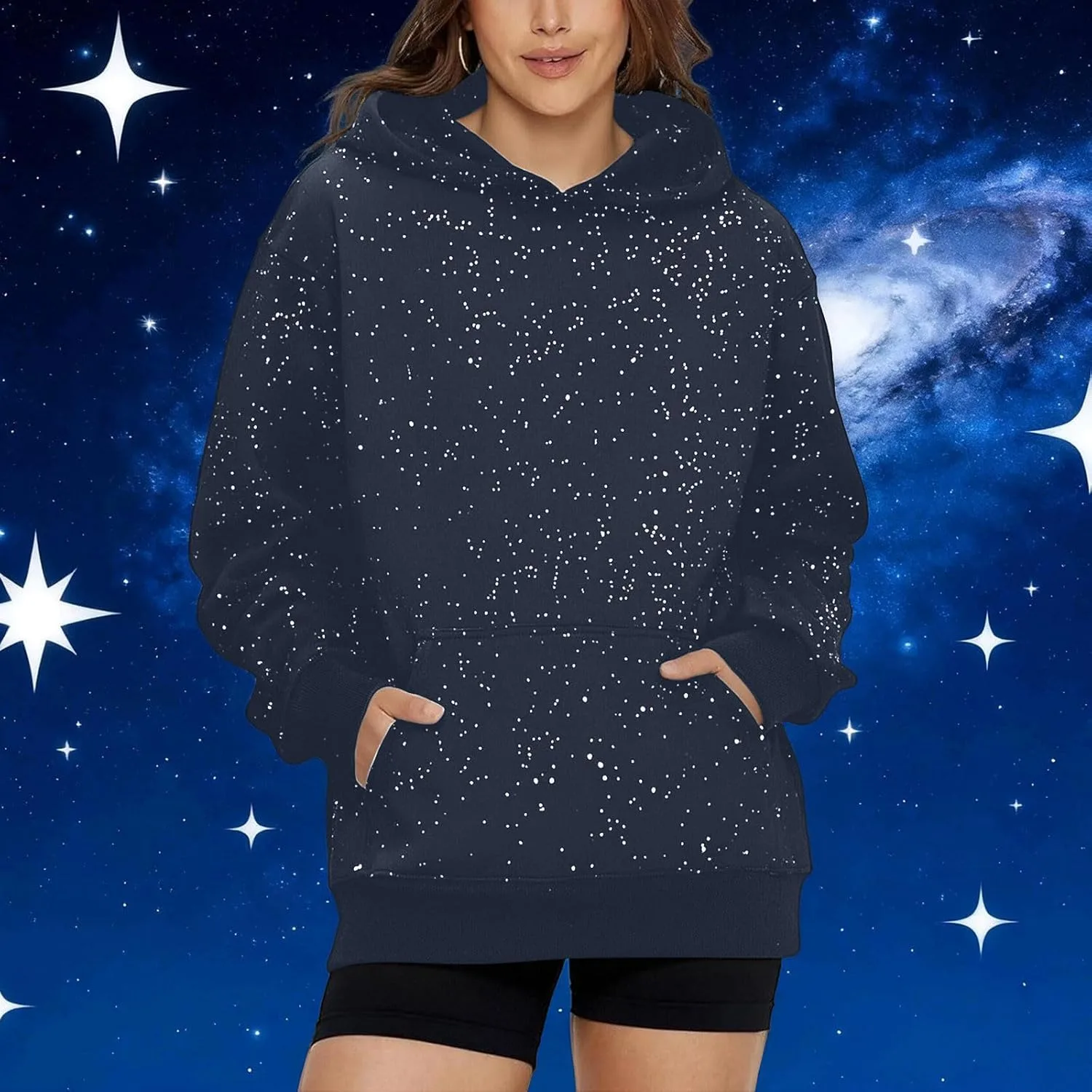 Мужская блестящая толстовка с капюшоном Casual Cotton, длинный рукав, с карманами — фото 4