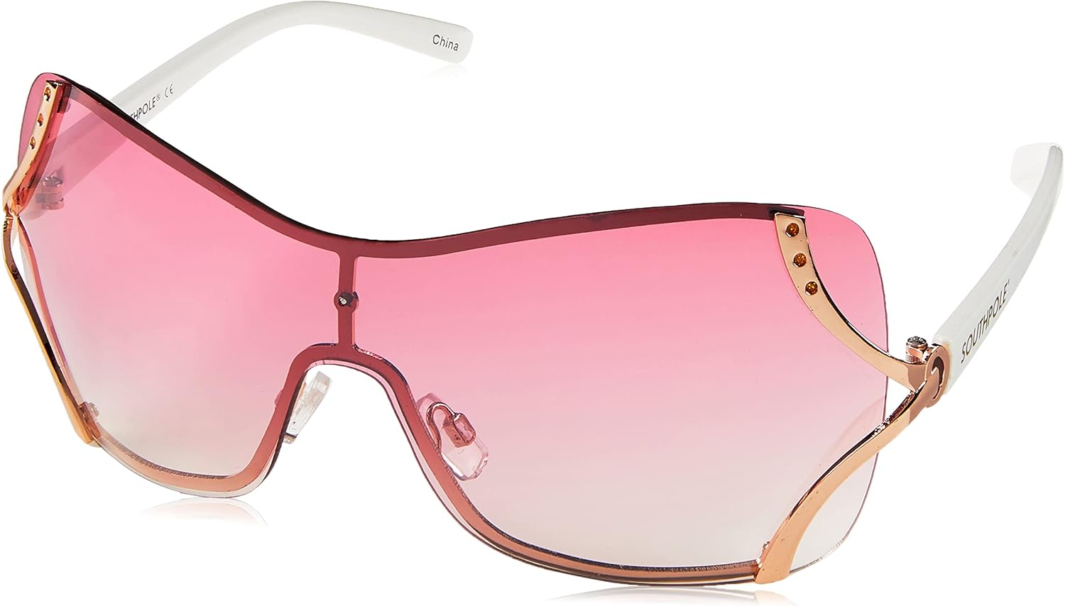 

Женские солнцезащитные очки Southpole 454sp Glitzy Metal Shield (140 мм) - защита от УФ-излучения UV400, модный подарок для нее. Прямоугольные солнцезащитные очки, Rose Gold