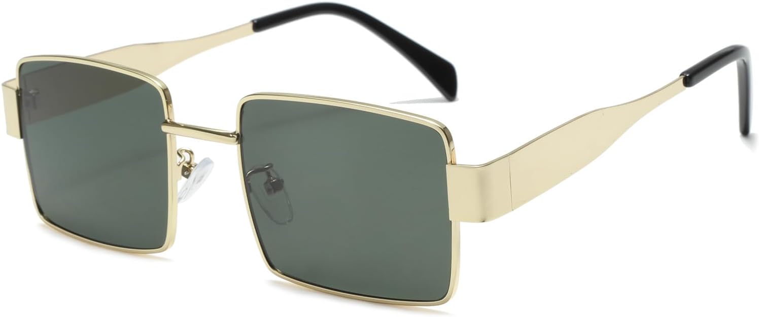 

Солнцезащитные очки Long Keeper Retro прямоугольной формы для женщин и мужчин, металлическая оправа, модные винтажные, маленькие, в стиле 90-х, защита от УФ-излучения, Gold Green