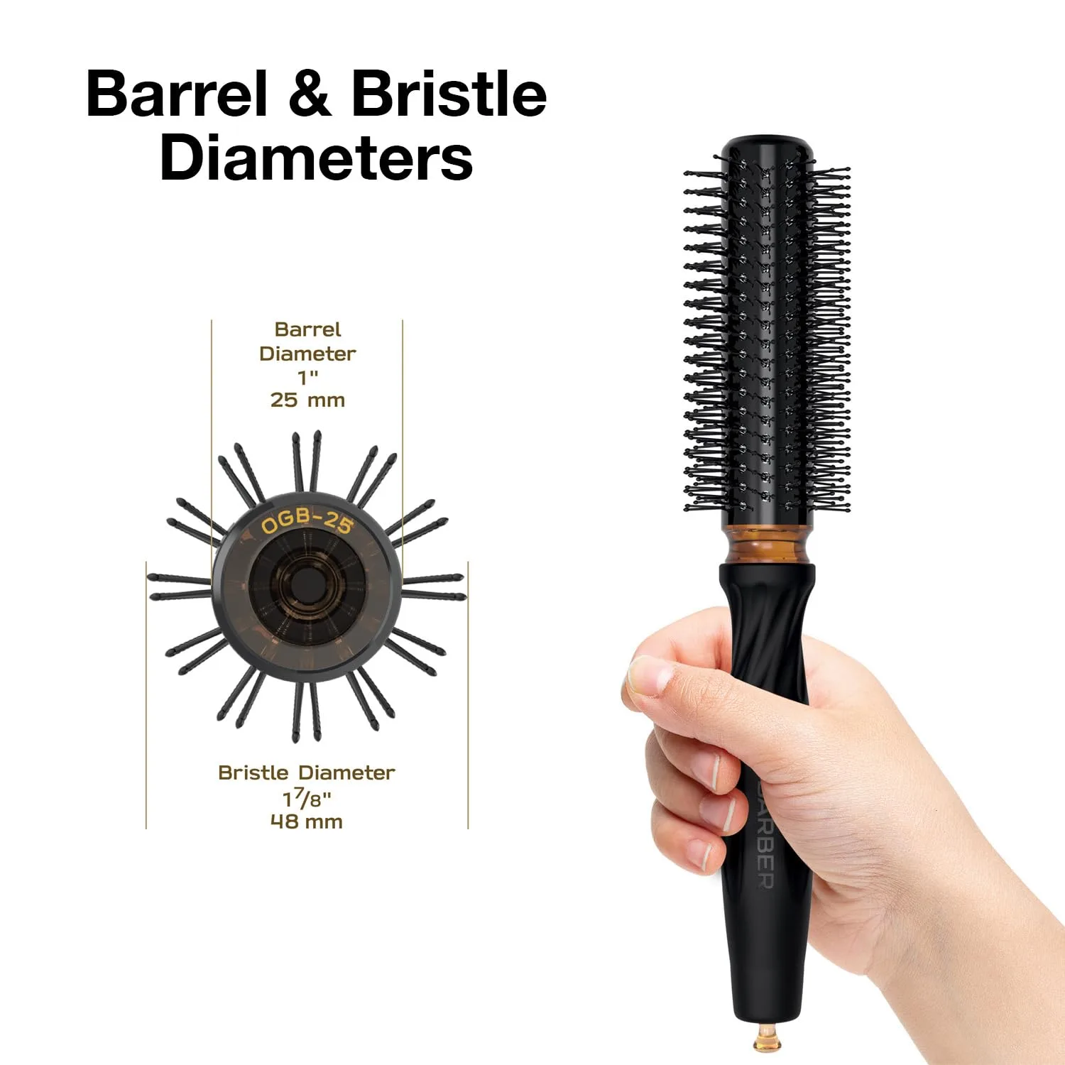 Щетки для волос Olivia Garden OG Barber с удобными шариковыми наконечниками, эргономичной нескользящей ручкой, ионной технологией, легкие, для легкой и быстрой укладки коротких волос, идеально для мужского груминга 2,5 см — фото 2