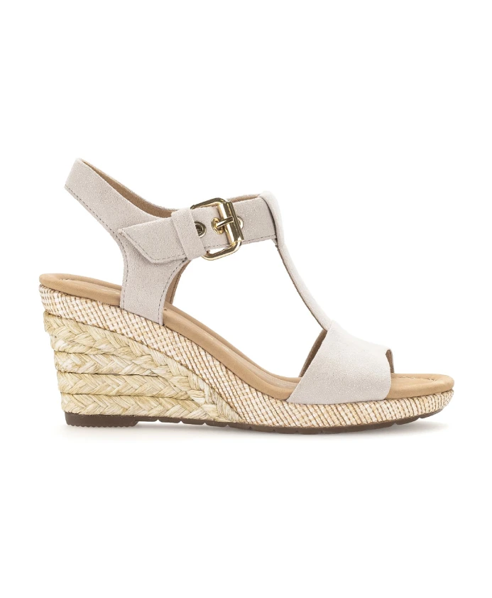 

Бархатные кожаные босоножки на танкетке Gabor, бежевый