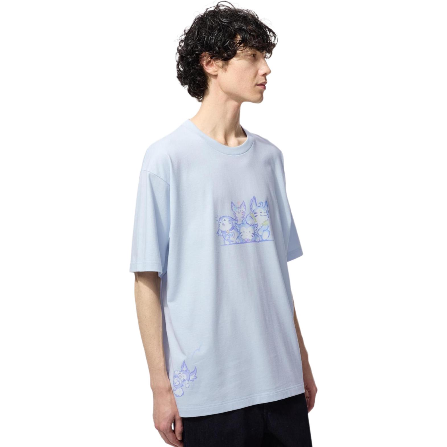 UNIQLO Футболка WANGZHERONGYAO,LIANMINGKUAN Glory Of Kings совместная модель SS25 унисекс Light Blue — фото 3