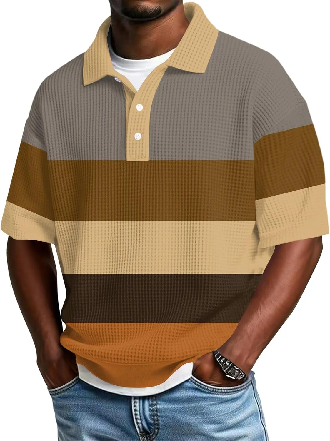 

Мужская поло в полоску с коротким рукавом и пуговицами, расслабленного кроя FlekmanArt