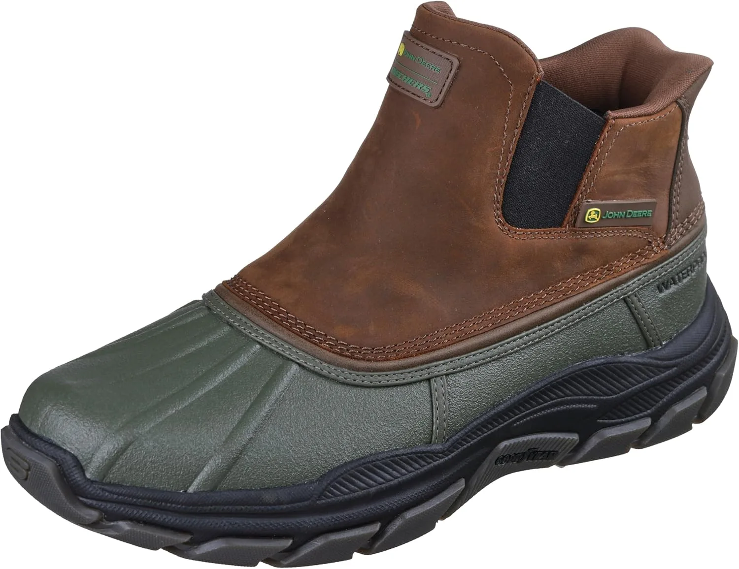 Мужские водонепроницаемые ботинки-тапочки Skechers Men's John Deere Men's Slip-ins Midcut Chelsea Duckboot с резиновой подошвой Goodyear, зеленый