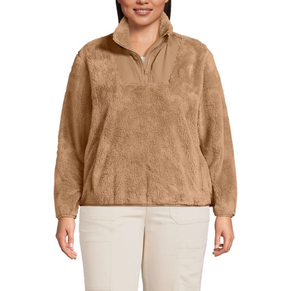 

Свитер большого размера из шерпы с полумолнией Lands' End, цвет honey beige