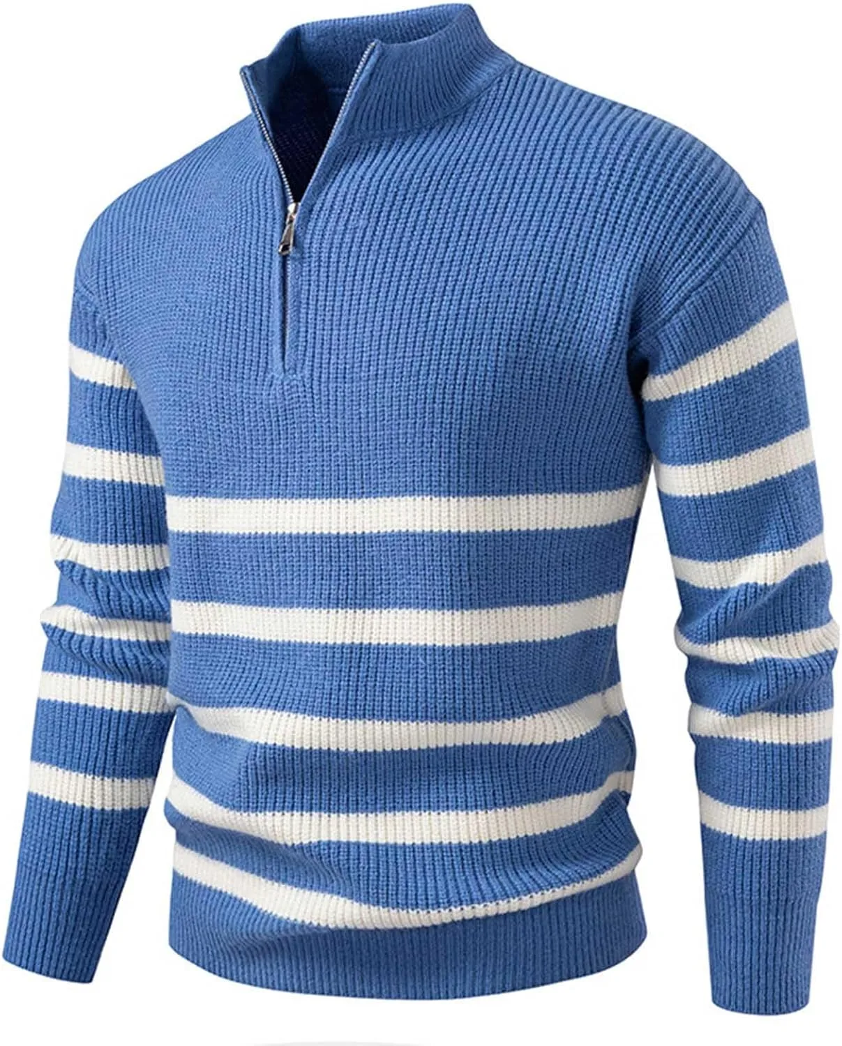 

Мужской свитер 1/4 Zip Pullover с длинными рукавами, легкий и мягкий, в полоску
