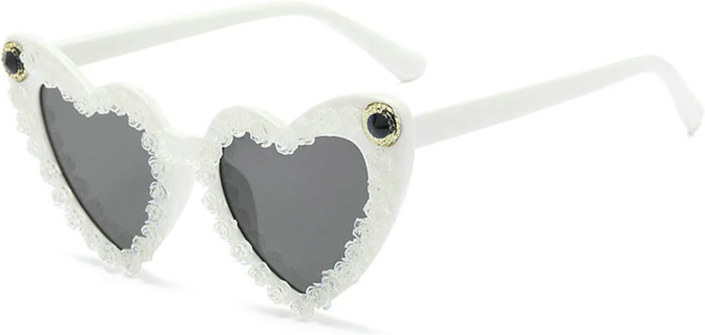 

Солнцезащитные очки COTIA в форме сердца, модные женские, с цветами, кристаллами, дизайном «Любовь, роза, бриллианты», милые очки для вечеринки, 2pcs White+tea