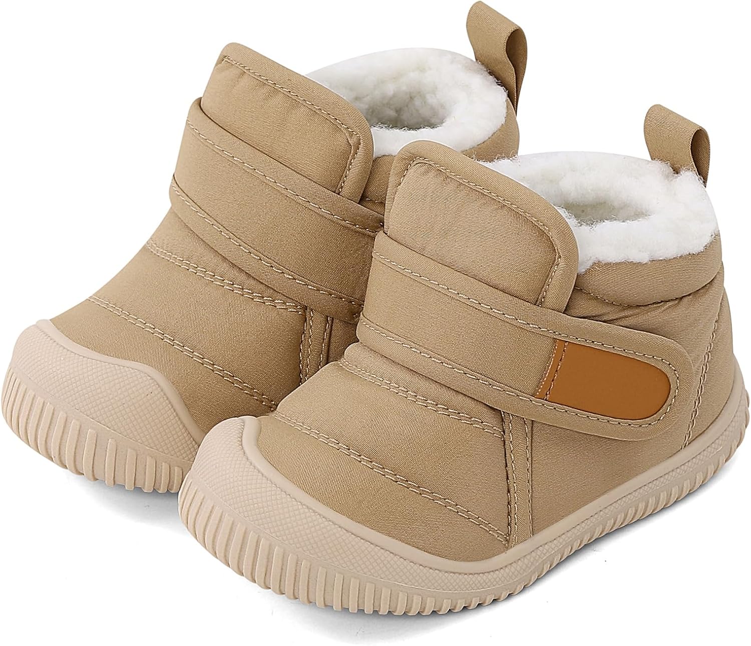 

MK MATT KEELY Детские зимние теплые ботинки для мальчиков и девочек, малышей, с плюшевой подкладкой, мягкой подошвой, нескользящие, для прогулок, с искусственным мехом, Light Brown