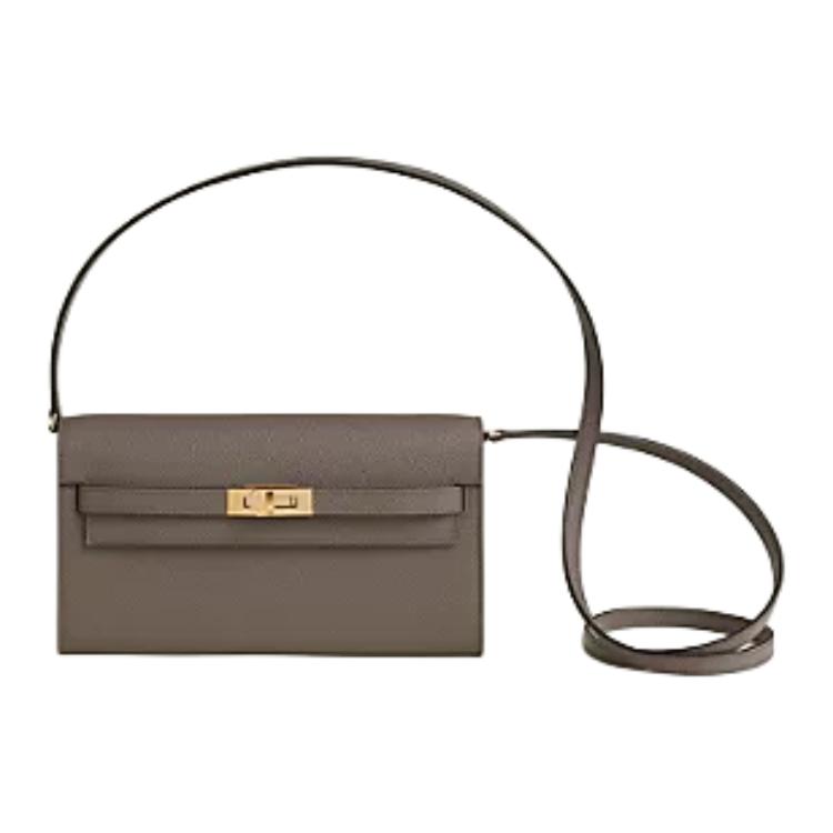 

HERMES Кошелек-кроссбоди Kelly To Go из кожи Epsom с золотистым замком, Regular, женский, 8F Gris ÉTain Tin Gray