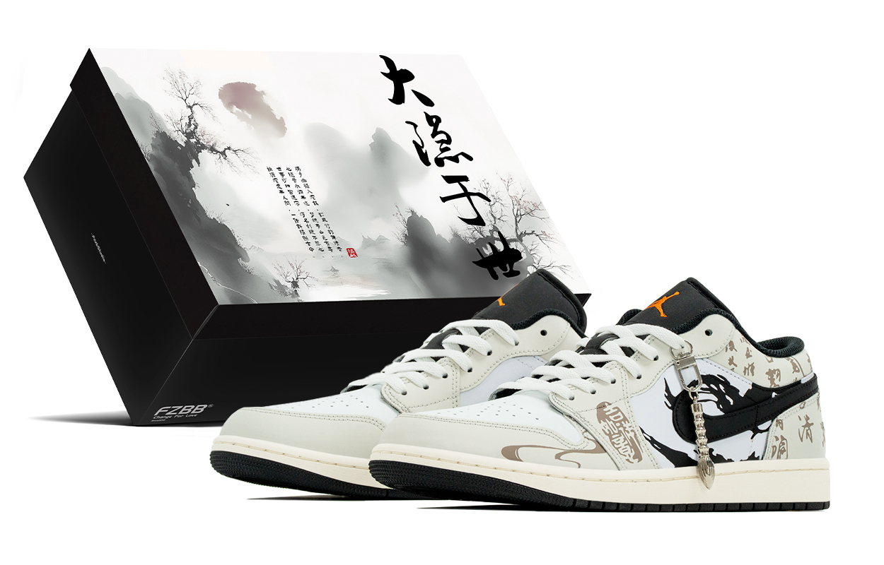 

Jordan Кроссовки Air 1 Box, Wind Calls Crane, износостойкие низкие винтажные баскетбольные кроссовки для мужчин, черный с белым