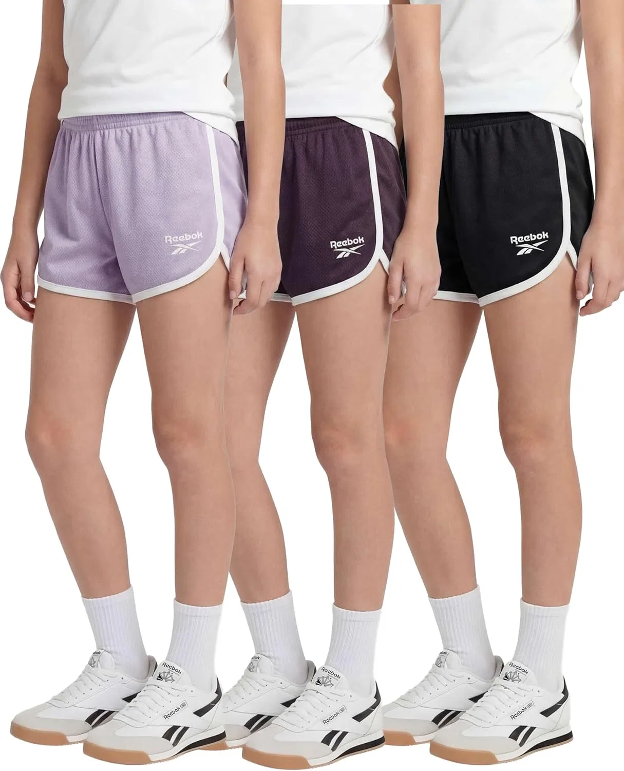 Шорты для девочек Reebok 3 Pack, Solid Black, Solid Plum Perfect, Solid Orchid Petal