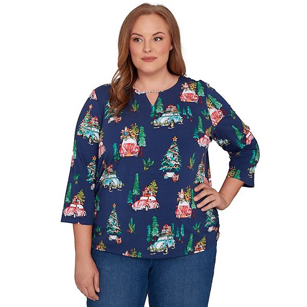 

Топ с принтом в виде елки и бисером Plus size Alfred Dunner