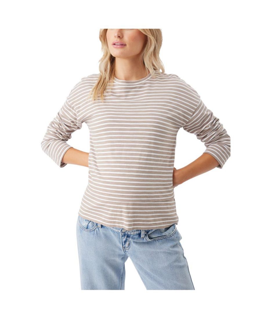

Топ для беременных и кормящих мам Claudette с длинными рукавами Ripe Maternity, Taupe / white