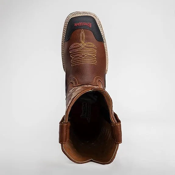 Мужские ковбойские рабочие сапоги King Welt Buffalo Tan 10" из премиальной кожи с противоскользящей подошвой, стальным носком, квадратным мыском, без шнурков, с защитой носка и пятки от истирания - Светло-коричневые Generic — фото 4