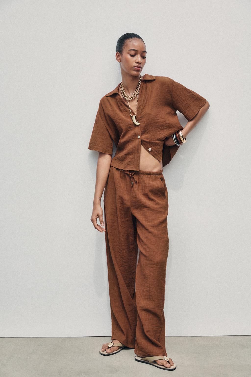 

Широкие брюки с эластичным поясом ZARA, цвет Terracotta