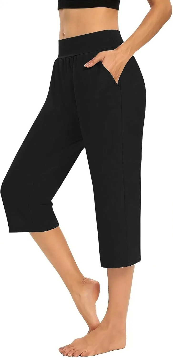 

Женские йога-капри 2025 лето на резинке с высокой талией и карманами