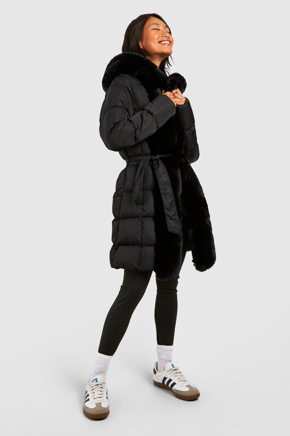 

Парка со вставками из искусственного меха boohoo, черный