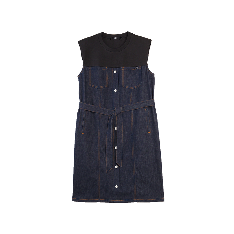 

ELLE Женское черное джинсовое платье без рукавов с круглым вырезом, средней длины