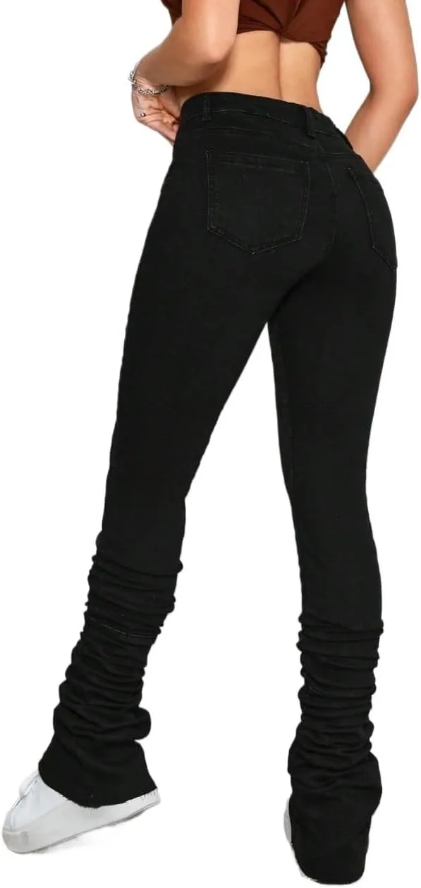 Generic Женские классические джинсы с высокой талией и корсетом Black Corset Stacked