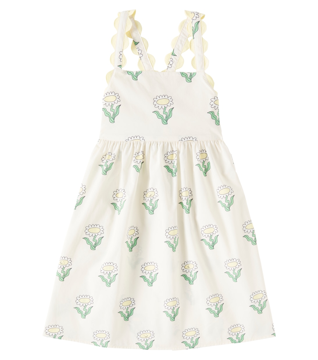 Платье из хлопка с цветочным принтом Stella McCartney Kids, Crema/Multicolor