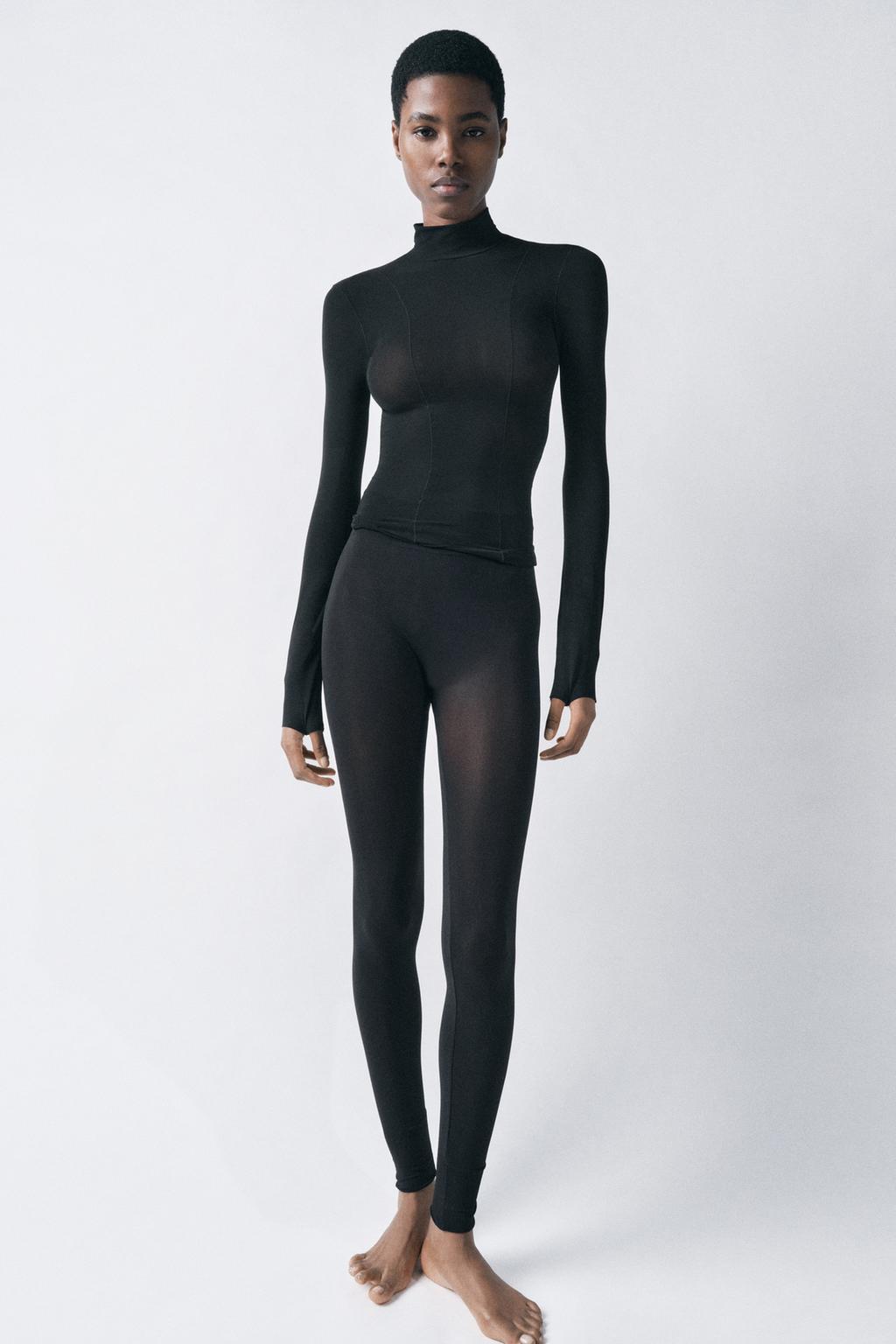 

Приталенный топ с отстрочкой по верху ZARA, черный