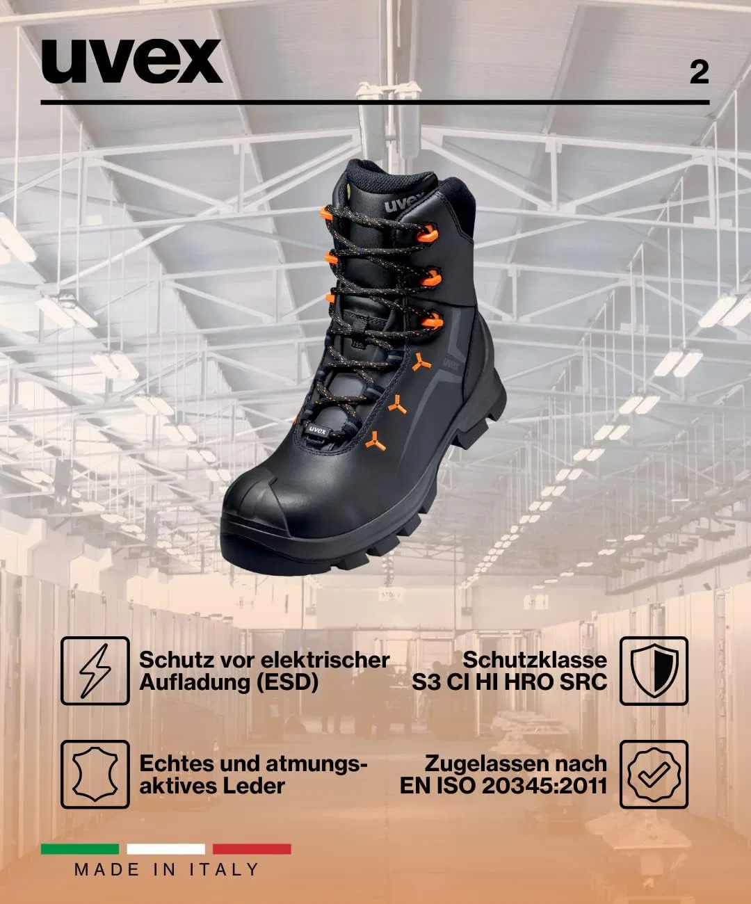 Рабочие ботинки Uvex 2 Vibram, зимние защитные ботинки S3 CI HI HRO SRC ESD, черные, ширина 12 / Wide — фото 3