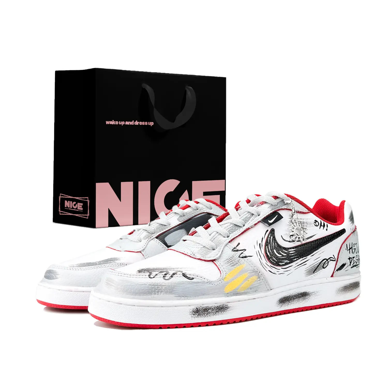 

Nike Износостойкие низкие кроссовки для скейтбординга EBERNON, мужские, серые, белые, красные