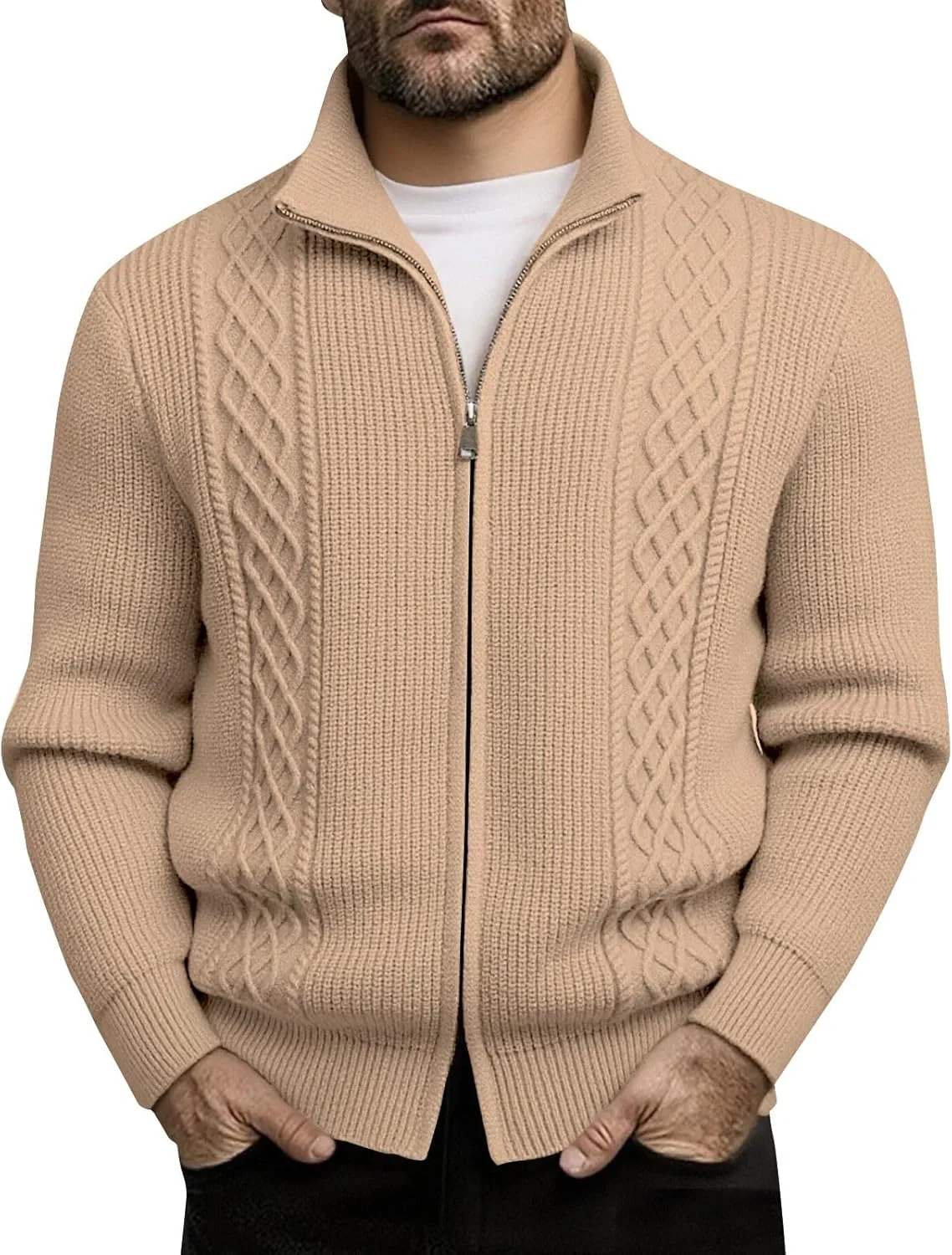 

Мужской кардиган на молнии — Slim Fit, плотная вязка с воротником-стойкой