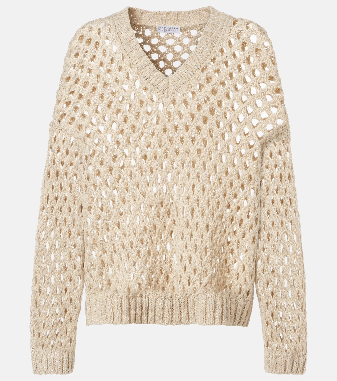 

Свитер из смеси шелка и льна с пайетками Brunello Cucinelli, Warm Cream