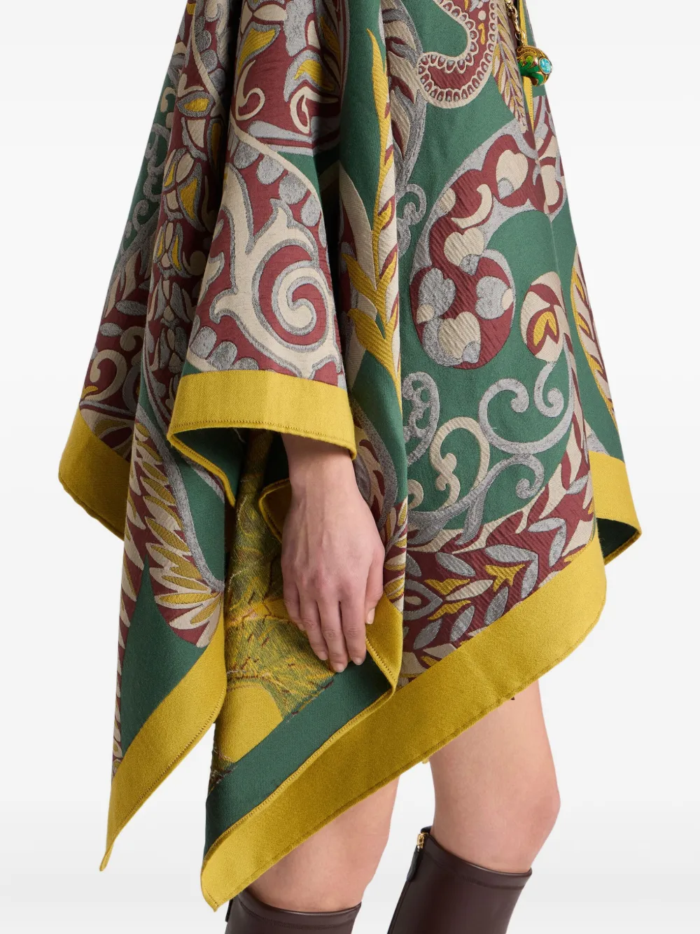Кейп из смесовой шерсти с узором пейсли ETRO, зеленый — фото 4