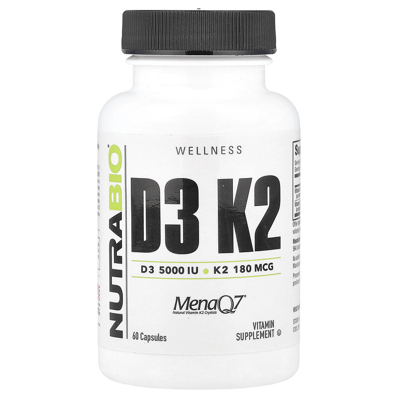 

NutraBio, D3 K2, 60 капсул