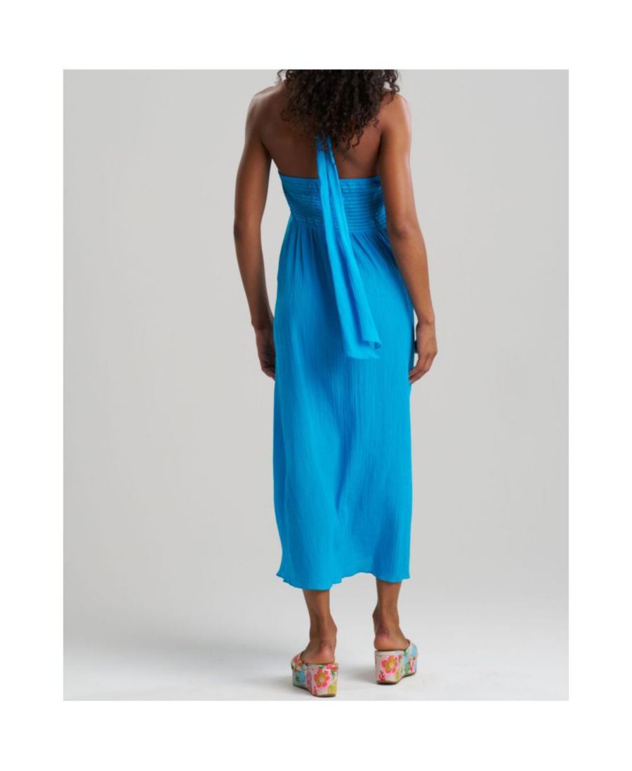 

Женское длинное платье-макси из хлопковой марли с завязками на шее Natori, Wave blue