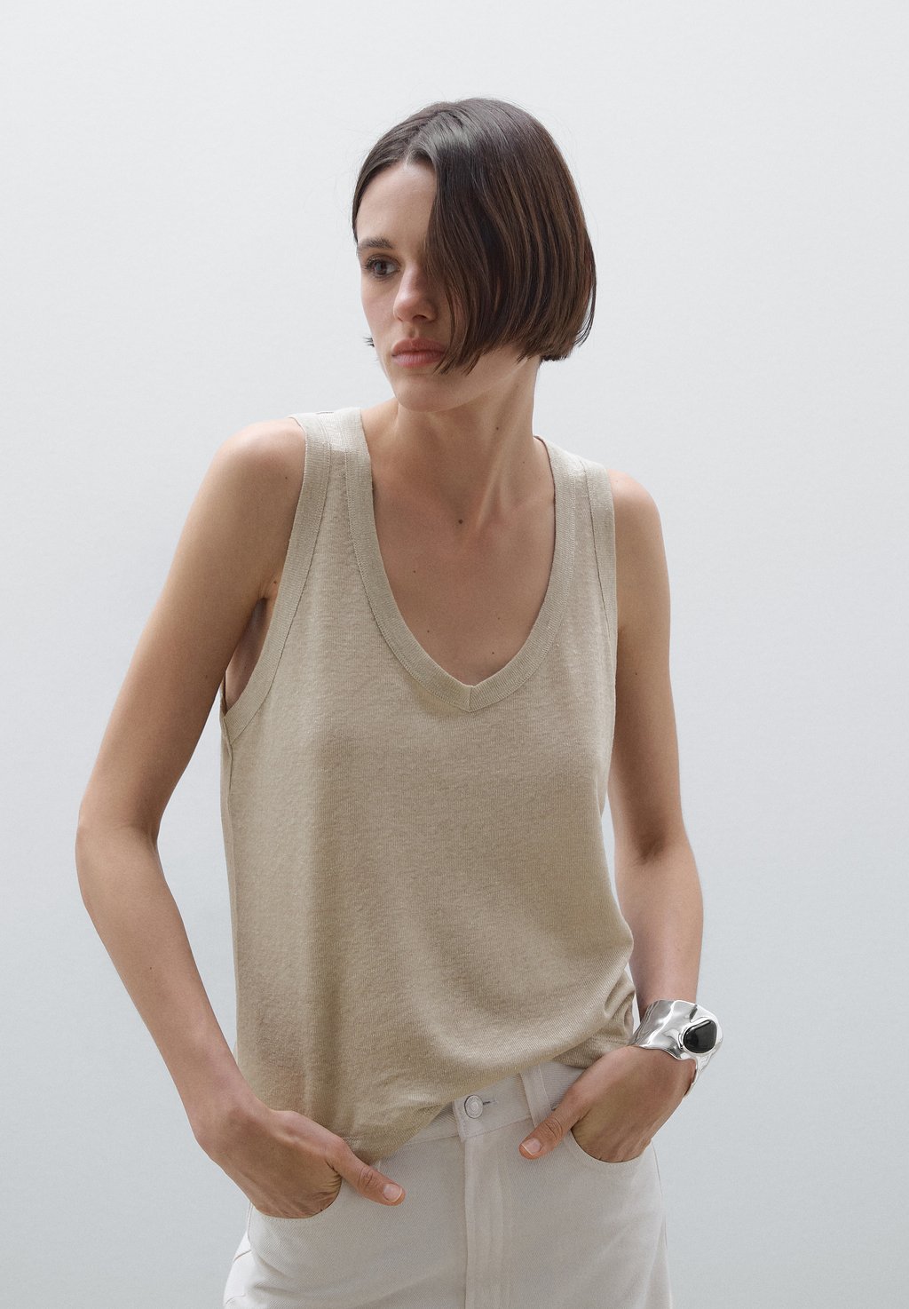

Топ V-NECK Massimo Dutti, светло-зеленый