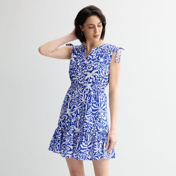 

Женское платье-хенли с завязками на плечах Sonoma Goods For Life, цвет royal blue palm