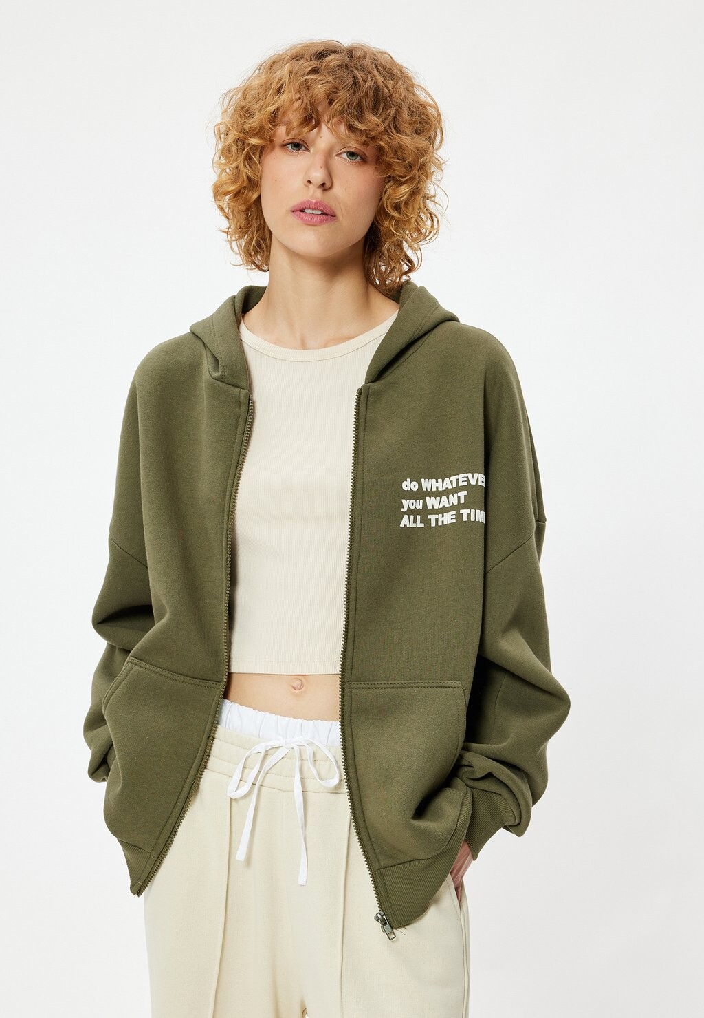 

Толстовка на молнии OVERSIZED PRINTED Koton, хаки