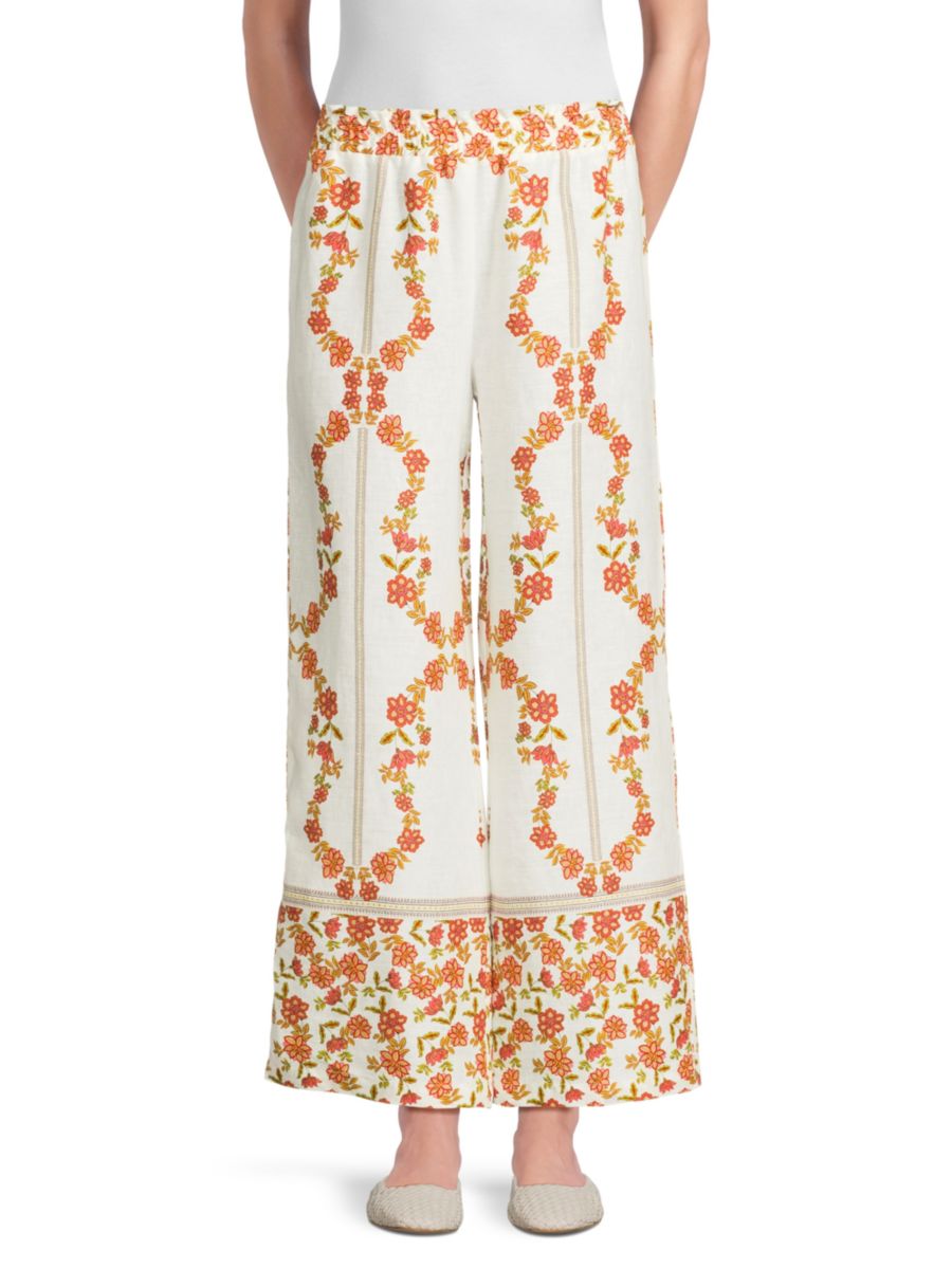 

Свободные брюки из 100% льна с принтом Saks Fifth Avenue, цвет Botanical