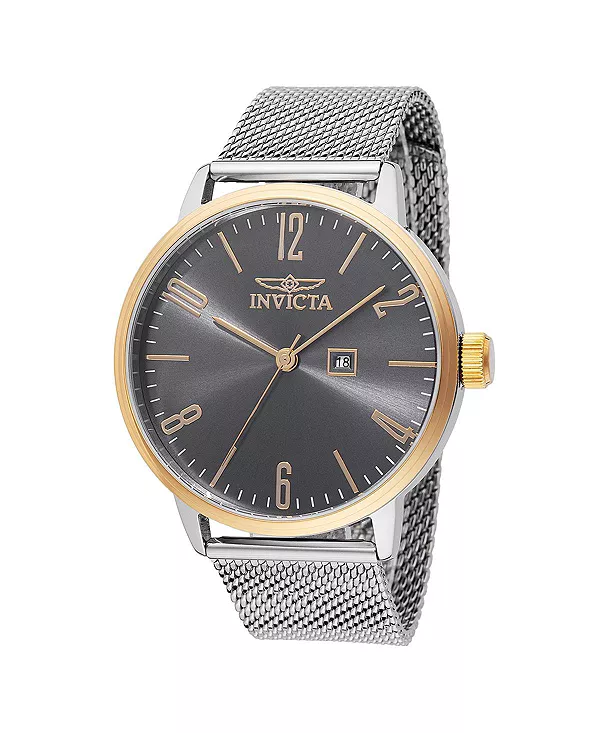 

Мужские кварцевые часы 48938 с тремя стрелками и угольным циферблатом Invicta, silver