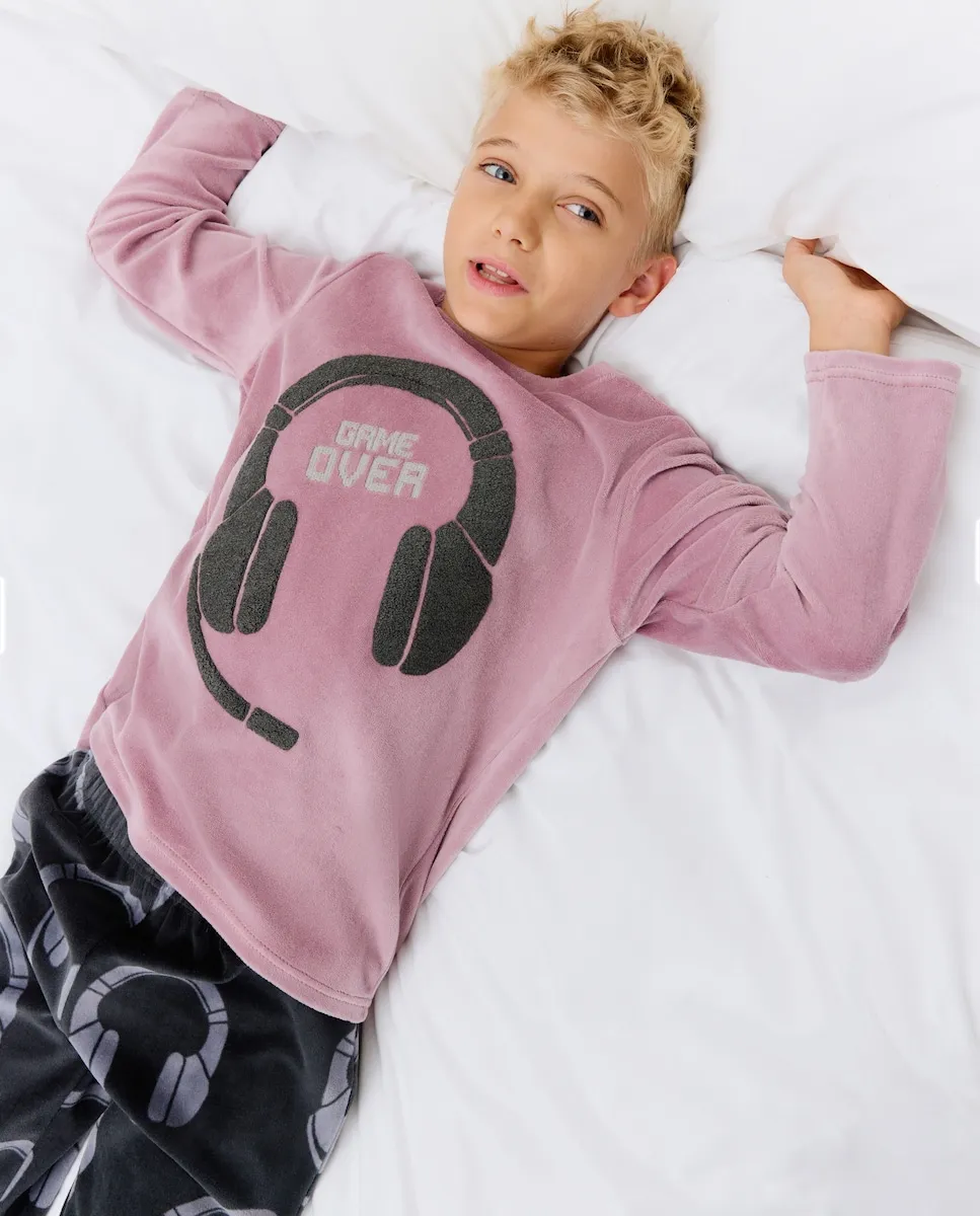 

Длинная велюровая пижама с фантазийным принтом для мальчика Cotton Juice, коричневый